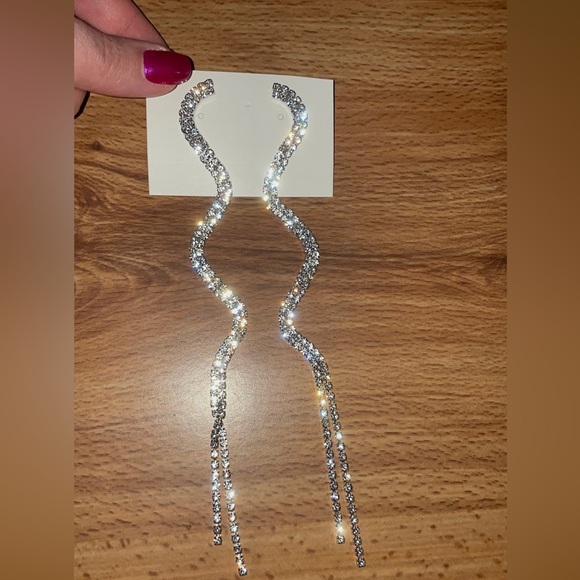 Gold Swirl Rhinestone Earrings - Picture 10 of 13